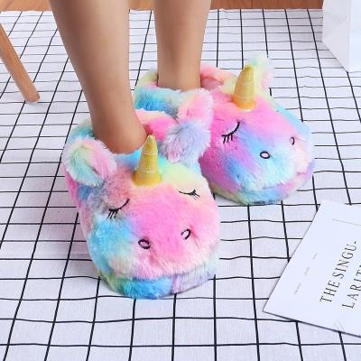 China Lovely Home Unicorn Warm Slippers, Newest Flat Winter Home Cartoon Unicorn Warm Cotton Plush Slippers for sale