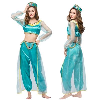 China Blue Cotton Aladdin Princess Jasmine India Belly Dance Arabian Exotic Costume Cosplay Party Costume for sale