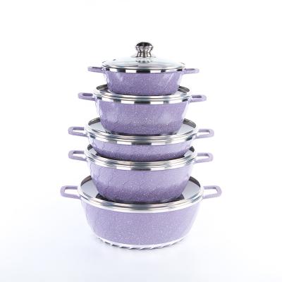 China Sustainable Kitchenware Cooking Pot Cookware Sets Use Aluminum Material Granite Cookware Set for sale