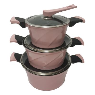 China momcoc sustainable korean style cookware non stick die-cast aluminum sets with pink color induction bottom for sale