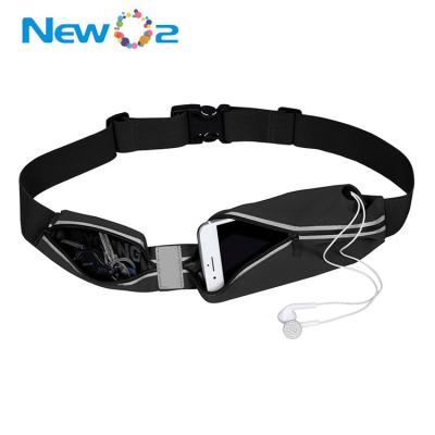 China Reflective Elastic Self-Adhesive Zipper Double Pockets Bag Running Belt Waist Pack Bag for sale