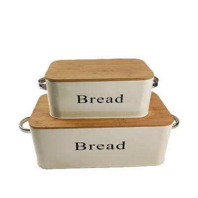 China Modern Vintage Farmhouse Metal Kitchen Storage Cream Tin Canister Bread Box for sale