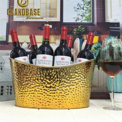 China Sustainable Hot Sales Oval Rose Gold Stainless Brass Ice Buckets Party Tub Stand Fortune Bucket for sale