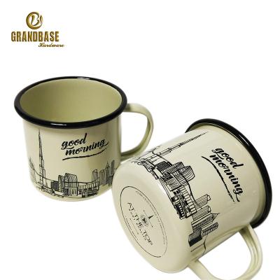 China Viable Wholesale Custom Camping Metal 12 Ounce Sublimation Enamel Coffee Mugs For Christmas Advertising Mug Pink Cream Blue for sale