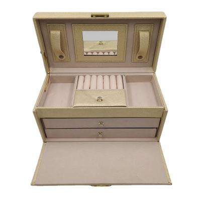 China Factory new wholesale handmade women drawer cosmetic box with bling mirror gold makeup box for sale