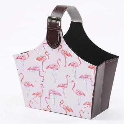 China 2022 Fashion Printing PU Christmas Fancy Gift Adjustable Leather Folded Baskets With Wine for sale