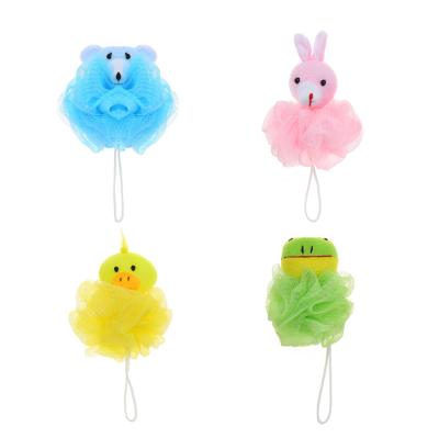 China EXFOLIATING top selling colorful kids mesh cute animal shaped shower bath ball bath flower ball for sale