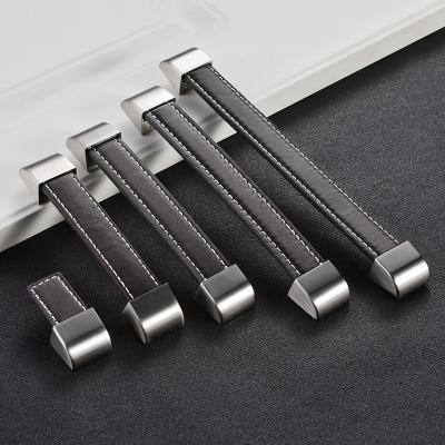 China Minimalist Zinc Alloy Leather Handle and Knobs For Furniture Cabinet Chest Drawer Suitcase Handle 96mm-192mm Z-2191 for sale