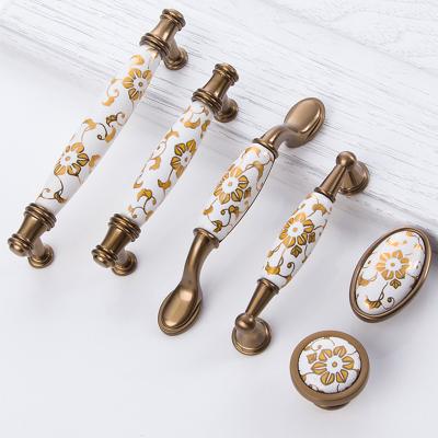 China European Industrial Gold Door Handles Antique Furniture Handles Ceramic Drawer Pulls Sideboard Knobs and Handles CZ-2126 for sale