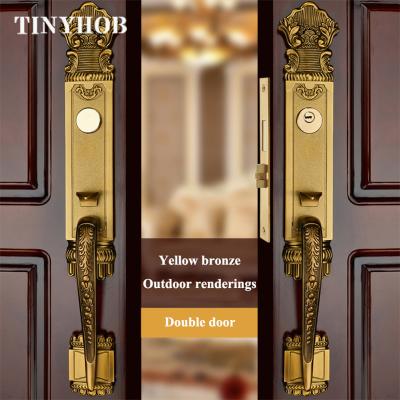 China European style door lock handle zinc alloy yellow bronze cutout door lock set for villa hotel conference room wooden door CL-0931 35-55mm for sale