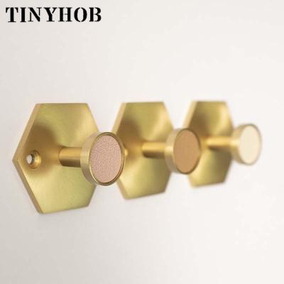 China New Product Stocked Original Brass Leather Hook With Base Round Hexagonal Round Home Decoration Coat Hook Entryway Hat Hook HK-431 for sale