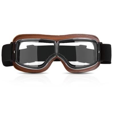 China Anti Scratch Motocross Racing Goggles Pilot Leather Riding Glasses Scooter ATV Off Road Dust Proof Eyewear for sale