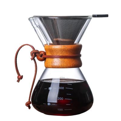 China Viable With Stainless Steel Filter Flow Device Brewer Pot Coffee Carafe Reusable Pour Over Glass Coffee Maker for sale