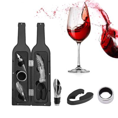 China Reusable Package 5Pcs Bottle Shape Wine Opener Set Corkscrew Wine Aerator Pourer Bottle Opener Gift Set for sale