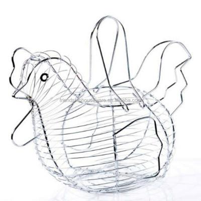 China Sustainable Manufacturer Chrome-Plated Wire Chicken-Shaped Egg Rack Basket for sale