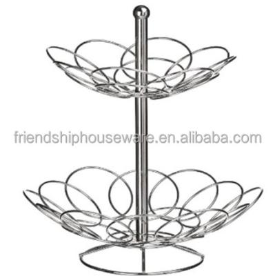 China Sustainable Manufacturer Minimalistic And Versatile Ellipse Chrome 2 Tier Fruit Basket Bowl Basket for sale