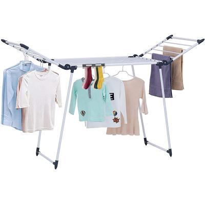 China Foldable Clothes Hanger, Foldable Laundry Rack Space Saving Laundry Rack with Extra Sock Clips for Clothes, Indoor/Outdoor, Silver for sale