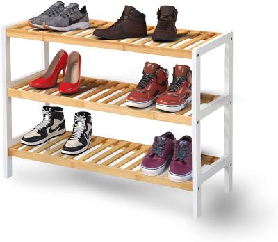 China Easy Assemble Large Capacity Bamboo Wooden Shoe Rack 3 Shelves Shoe Rack Suitable For Hallway Bedroom Use for sale