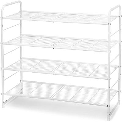 China (Size) Adjustable 4-Layer Stacked Shoe Rack, Expandable and Adjustable Shoe Storage Rack, Steel Wire Mesh, White for sale