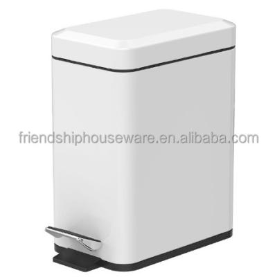 China Sustainable White Cube Bathroom 5-Liter Soft Narrow Pedal Bin In Stainless Steel for sale