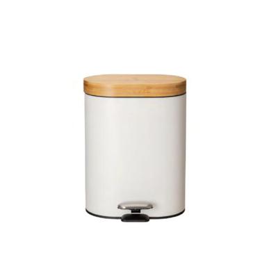 China PANEL trash can with bamboo cover, soft closing and foot pedal, 6L square trash can, with removable plastic inner trash can, white for sale