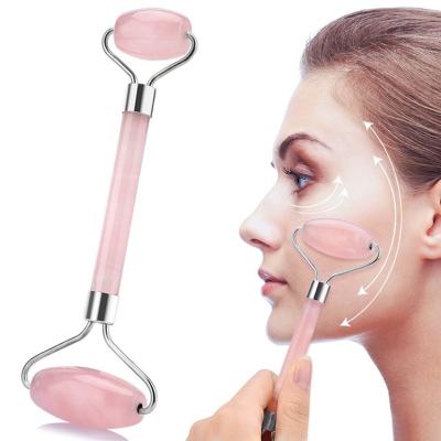 China Hot Selling Rose Quartz Jade Roller Sha Handheld Beauty Gua Roller Whitening Facial Massage Rose Jade Roller For Face for sale