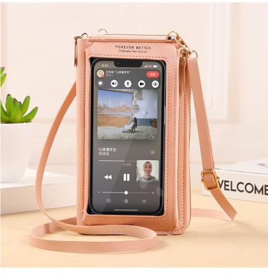 China Promotional Cell Phone Bag Women Wallet Function Mobile Phone PU Purse Wallet Leather Shoulder Bag for sale