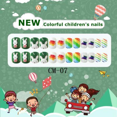 China 24pcs Non-Toxic Non-Toxic Fruit Pattern Kids Nail Tips Animal Girls Full Cover Pre Glued Artificial Nails Kids Fake Short Square Nail for sale