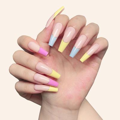 China Hot Brand New and High Quality 100% 24 Pcs Coffin Color Gradient Extra Long Nails Tips Acrylic Full Cover Fake Nails Press On Nail Tips for sale