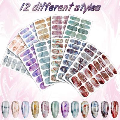 China Easy Application 3D Various Color Nail Strips Marble Full Wrap Nail Sticker Gradient Marble Printed Full Wrap Nail Stickers for sale