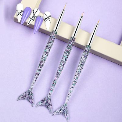 China Durable Nail Salon Customized LOGO Mermaid Tail Rhinestone Handle Nail Kolinsky Acrylic Brush for sale