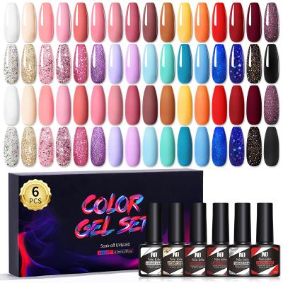 China No Baking 100% Long Lasting Fast-Drying & Vegan Glitter Gel Polish Set 8.5ml Bottle 6pcs Candy Solid Colors Gel Nail Polish Kit for sale