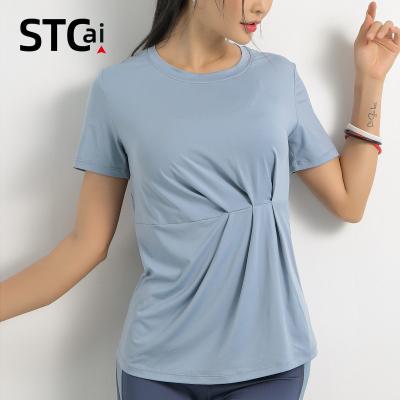 China Breathable No Logo 90.8% 9.2% Polyester Fiber Spandex Women Sports Gym T-Shirts for sale