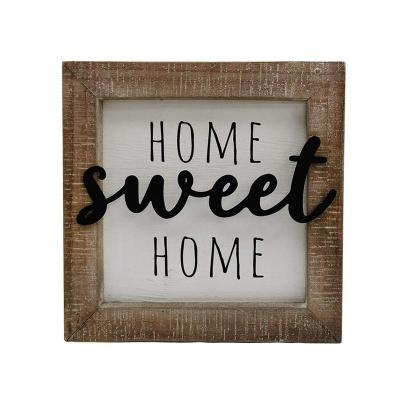 China 8 x 8 inch Handmade Wood Cutout Block Sign Word Cutout Iron Home Sweet Home for sale