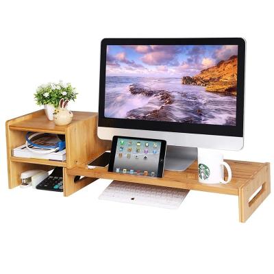 China Sustainable Bamboo Monitor Stand Riser 2-Tier Storage Desktop Organizer for sale