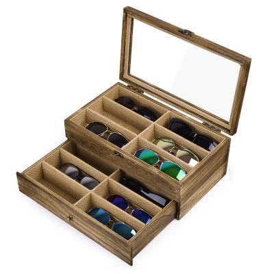 China Africa Wooden Sunglasses Case Organizer 12 Slot Eyeglass Eyewear Display Box for sale