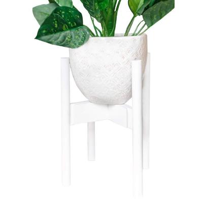 China Mid Century Modern Handmade White Wood Indoor Planter Plant Stand for sale