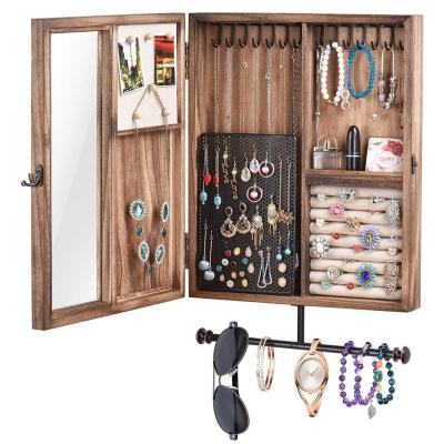 China Africa Rustic Wooden Jewelry Cabinet Large Wall Mounted Rack For Necklaces for sale