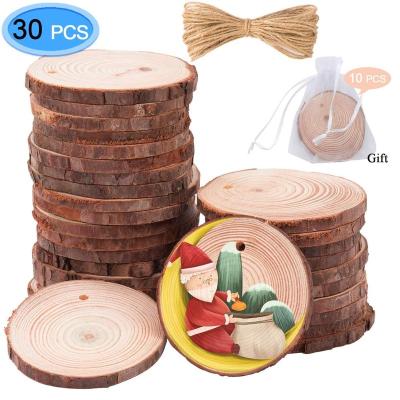 China Europe Natural Wooden Slices Unfinished Wooden Circles Wooden Discs 30 Packs With Holes for sale