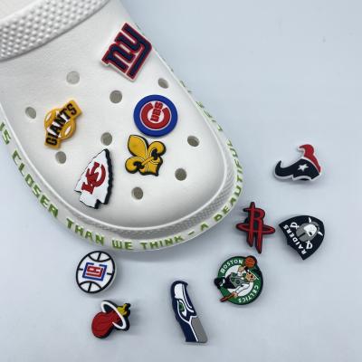 China Wholesale Soft Rubber Shoe Lace Charm 1000pcs+ PVC Lakers Sports Team Logo Shoe Lace Charms Custom For Custom Shoes Decoration Shoe Lace Clogs for sale