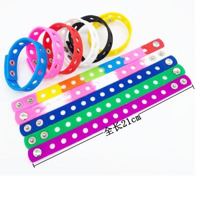 China Popular HOT SALE MULTI COLOR SPORTS BRACELSilicone Wristband Bracelets With Holes For Shoe Croc Buckle Accessories Shoe Charm 21CM for sale