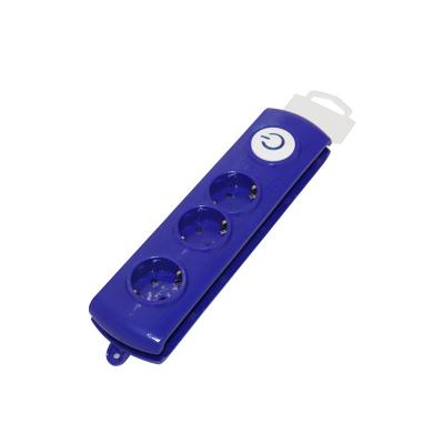 China 2021 Newest EU Style Residential / Multipurpose Power Strip Blue Color 3 Outlets Extension Socket Panel for sale