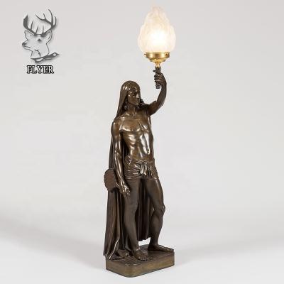 China Europe Home Decoration Large Antique Bronze Lamp Man Statue for sale