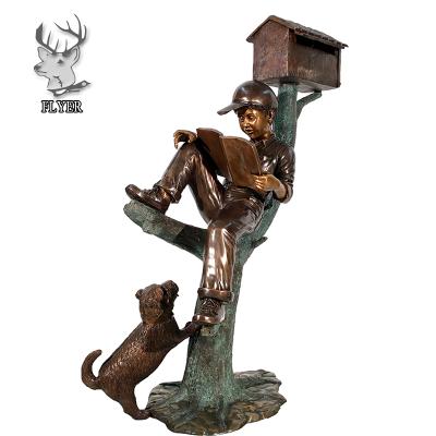 China New Design Europe Bronze Mailbox Statue With Boy And Dog On Tree for sale