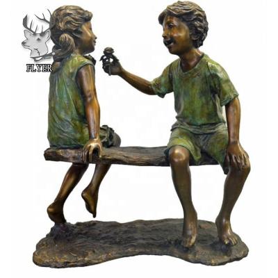 China Europe bronze foundry bronze casting statue two children sitting on a bench for sale