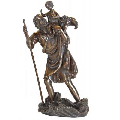 China Europe Figure Decorative Religious Antique Statue Cast Bronze Saint Christopher Holding Baby Jesus Statue for sale