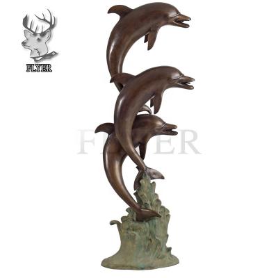 China Europe Three Casting Bronze Dolphins On A Wave Fountain Bronze Dolphin Fountain for sale