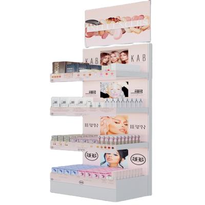 China Double Sided Cosmetic Rack Display Organizer Cosmetic Rack Display Shelving Stand Cosmetic Shop Shelves For Shops for sale