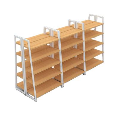 China Double-Sided Modern Book Wooden Shelf Racks Retail Store Wooden Display Stand Wooden Shelves For Store High Quality for sale