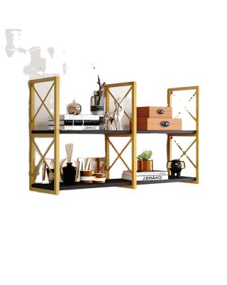 China 2 Tier Modular Gold Wood Floating Wall Mount Beams Nordic Wall Wood Moon Shelf Wall Shelf For Bedroom Floating Rack for sale